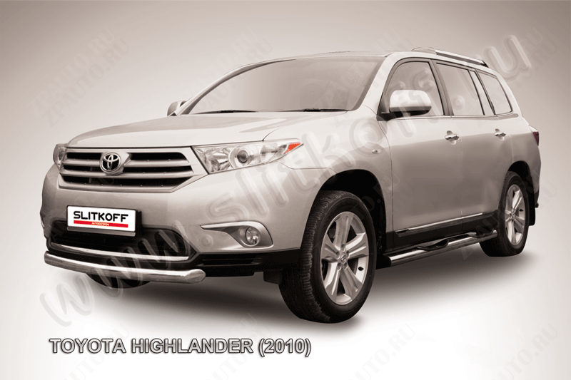 Защита переднего бампера d76 радиусная Toyota Highlander (2010-2013) Black Edition, Slitkoff, арт. THI005BE