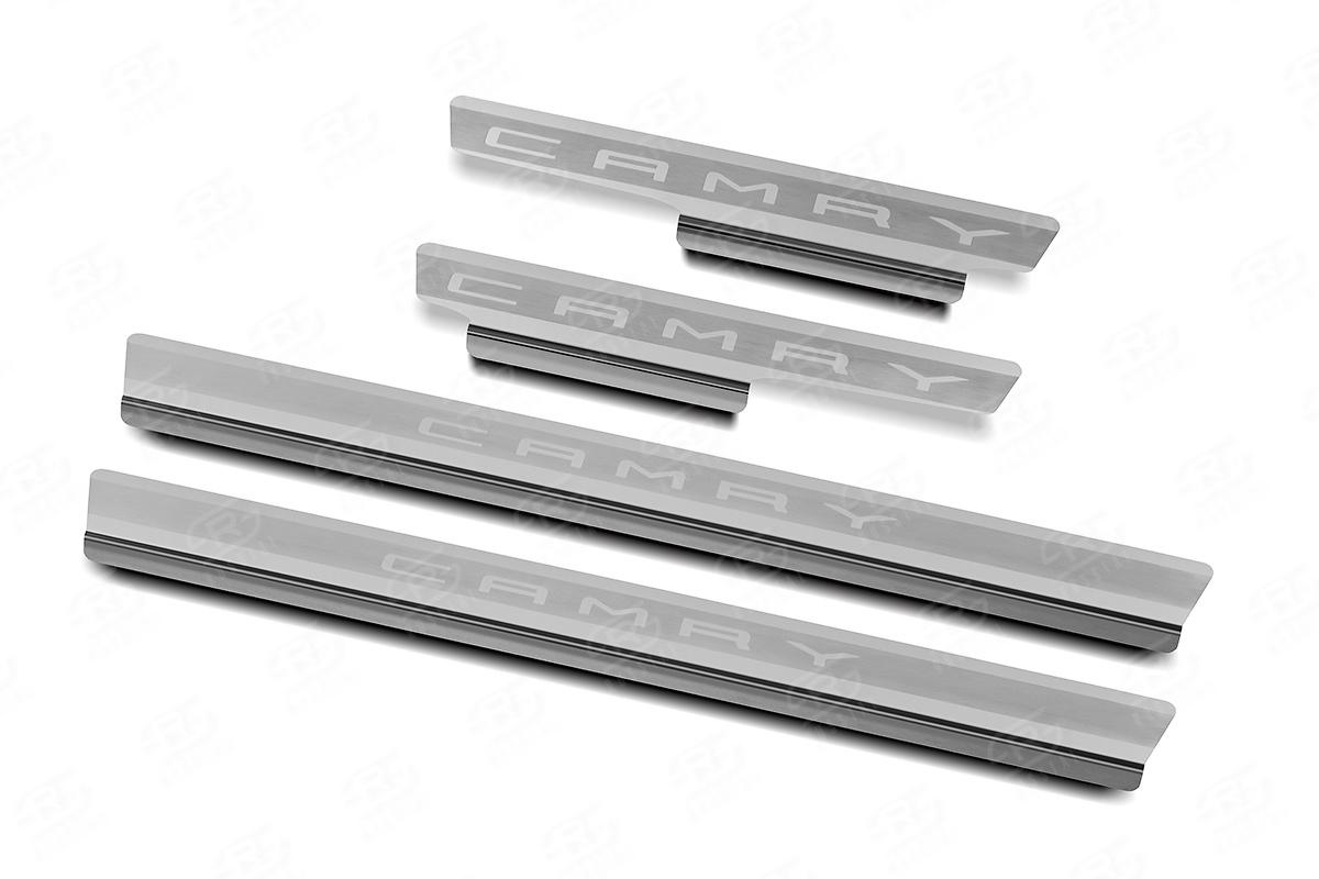 TOYOTA CAMRY 2018-н.в. Накладки на пороги RUSSTAL (нерж., шлиф., надпись) TOYCAM18-03