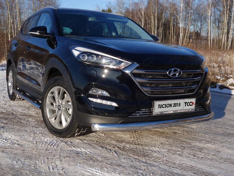 Защита передняя нижняя (овальная) 75х42 мм для автомобиля Hyundai Tucson 2015-2018, TCC Тюнинг HYUNTUC15-24