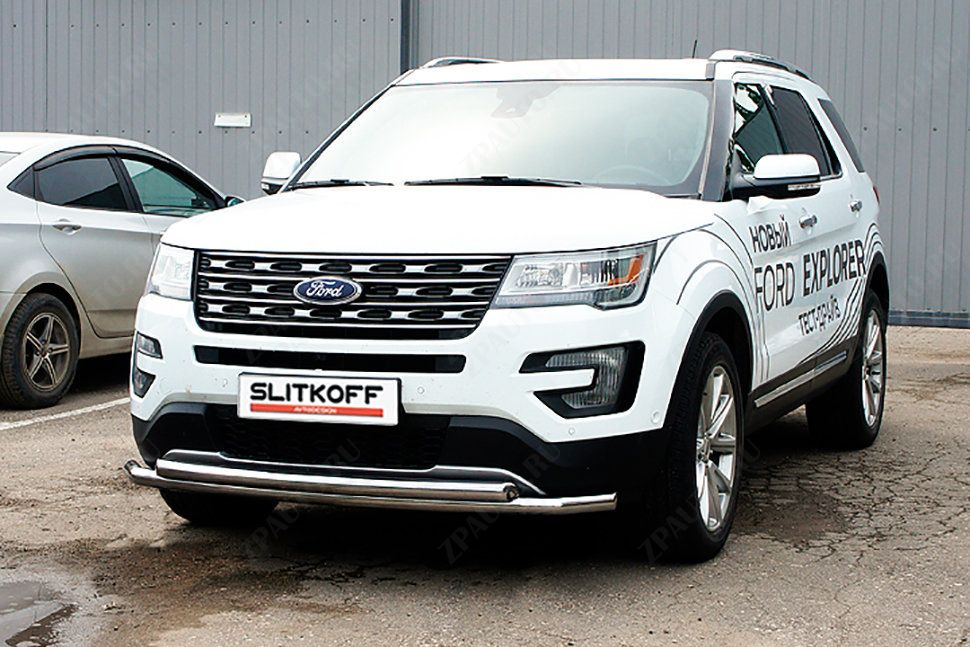 Защита переднего бампера d57+d57 двойная Ford Explorer (2015-2018) , Slitkoff, арт. FEX15003