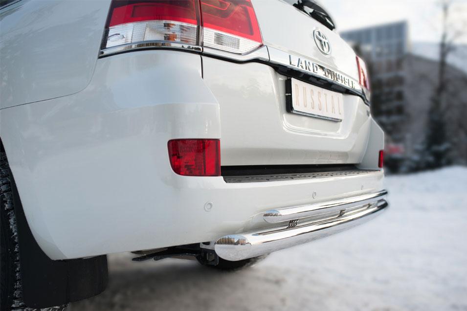 Защита заднего бампера d76/42 дугис декоративным пазом для Toyota Land Cruiser 200 2015, Slitkoff TLCZ-002167