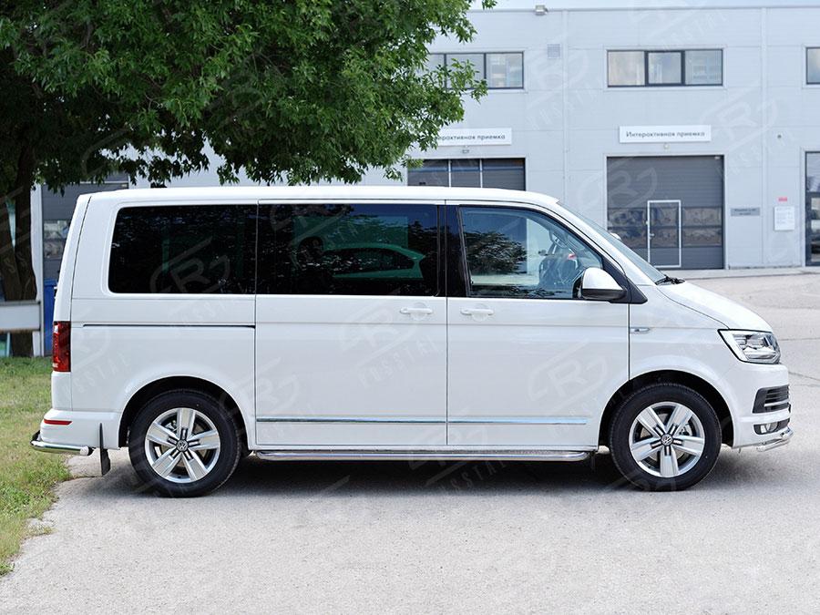 Пороги труба d42 левый с листом вариант 3 Volkswagen Transporter T6 2015 Caravelle/Multivan короткая база, Slitkoff VCTL-0023123