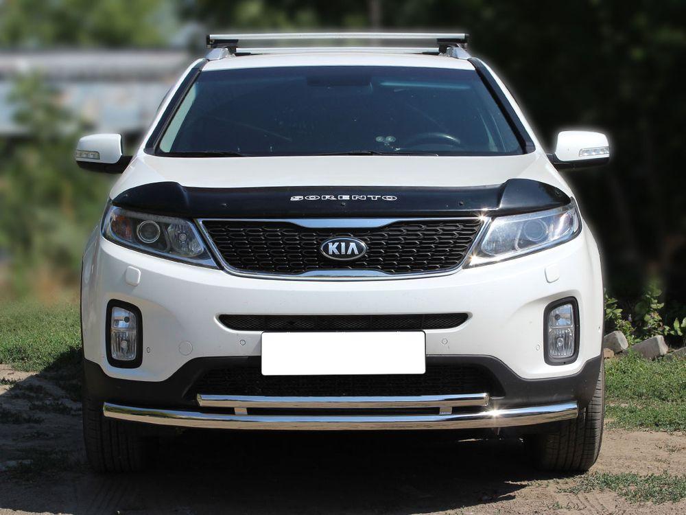 Дуга передняя по низу бампера радиусная двойная d-60+43 для KIA Sorento II 2012, Технотек KST13_1.3