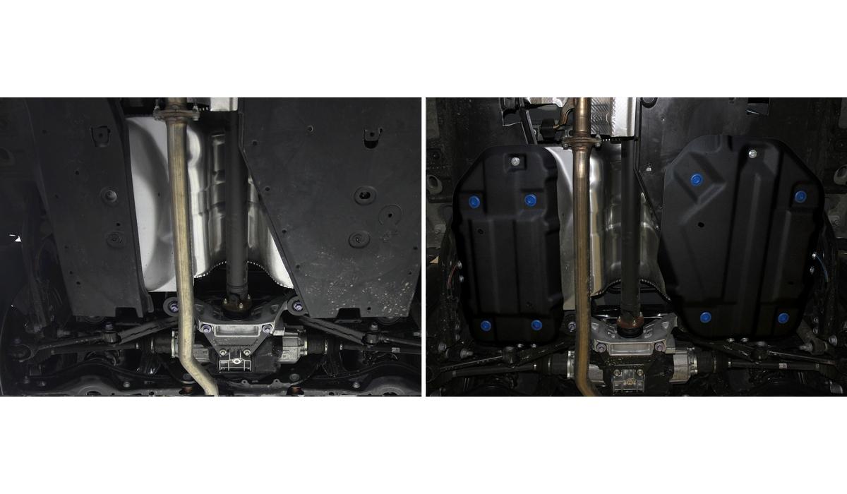 Защита топливного бака Rival для Toyota RAV4 XA50 2019-н.в., сталь 1.5 мм, 2 части , с крепежом, штампованная, 111.9535.1