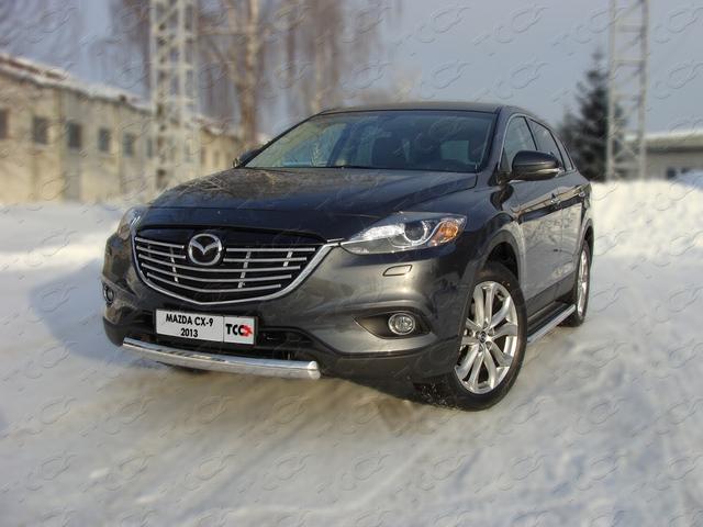 Защита передняя (овальная) 75х42 мм для автомобиля Mazda CX-9 2013-2017, TCC Тюнинг MAZCX913-01