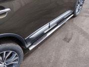 Пороги овальные с накладкой 75х42 мм для автомобиля Mitsubishi Outlander 2015-2018, TCC Тюнинг MITOUT15-10