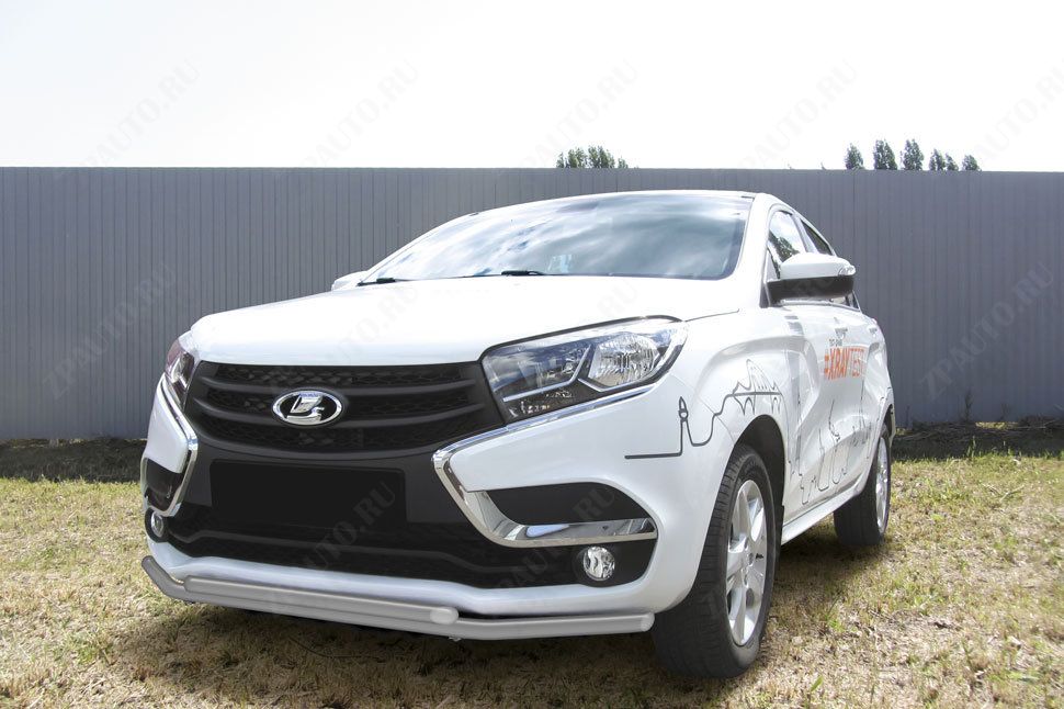 Защита переднего бампера d42 + d42 двойная серебристая Lada Xray (2015-2023) , Slitkoff, арт. LadXR005S