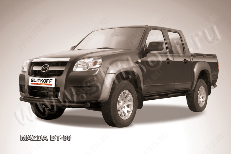 Защита переднего бампера d57+d57 двойная черная Mazda BT-50 (2006-2011) , Slitkoff, арт. MZB009B
