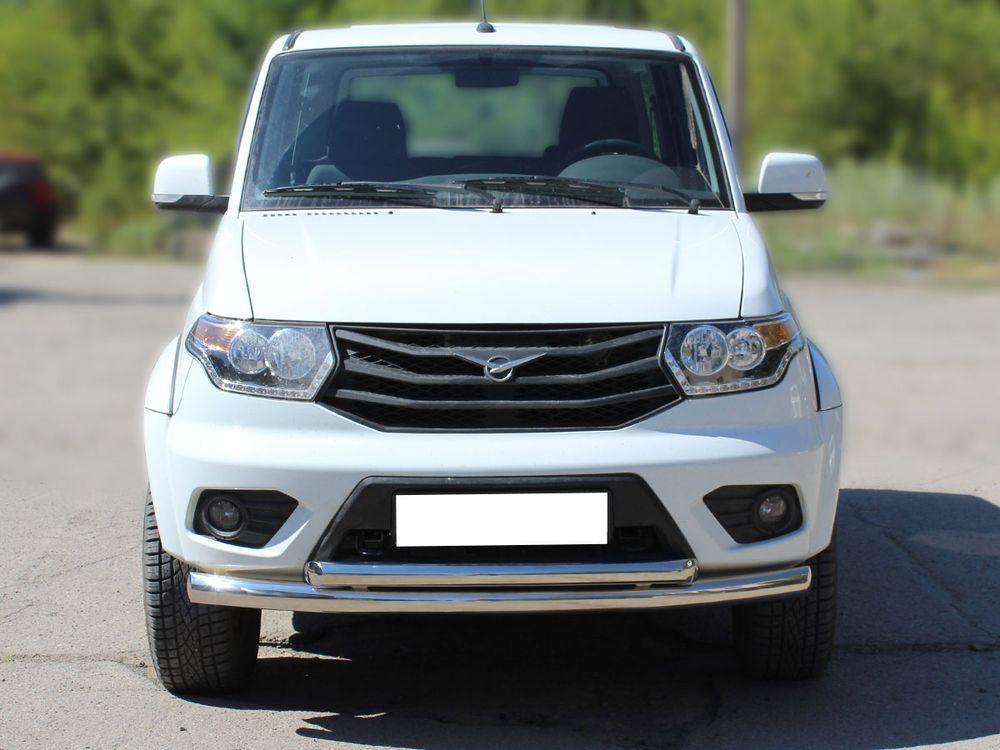 Защита переднего бампера радиусная двойная d-76+60 для UAZ Patriot 2014, Технотек UP14_1
