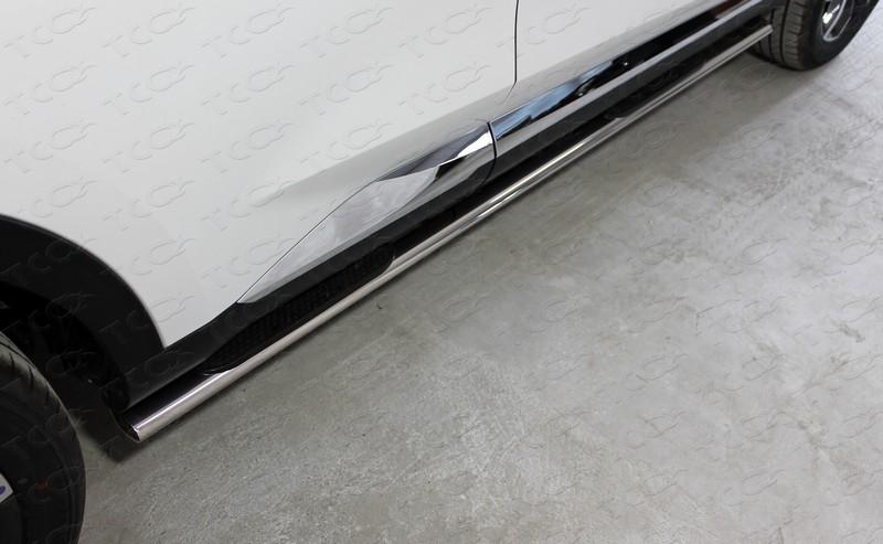 Пороги овальные с накладкой 75х42 мм для автомобиля HAVAL F7X (2.0L 4WD) 2022-,TCC Тюнинг ,арт. HAVF7X22-14