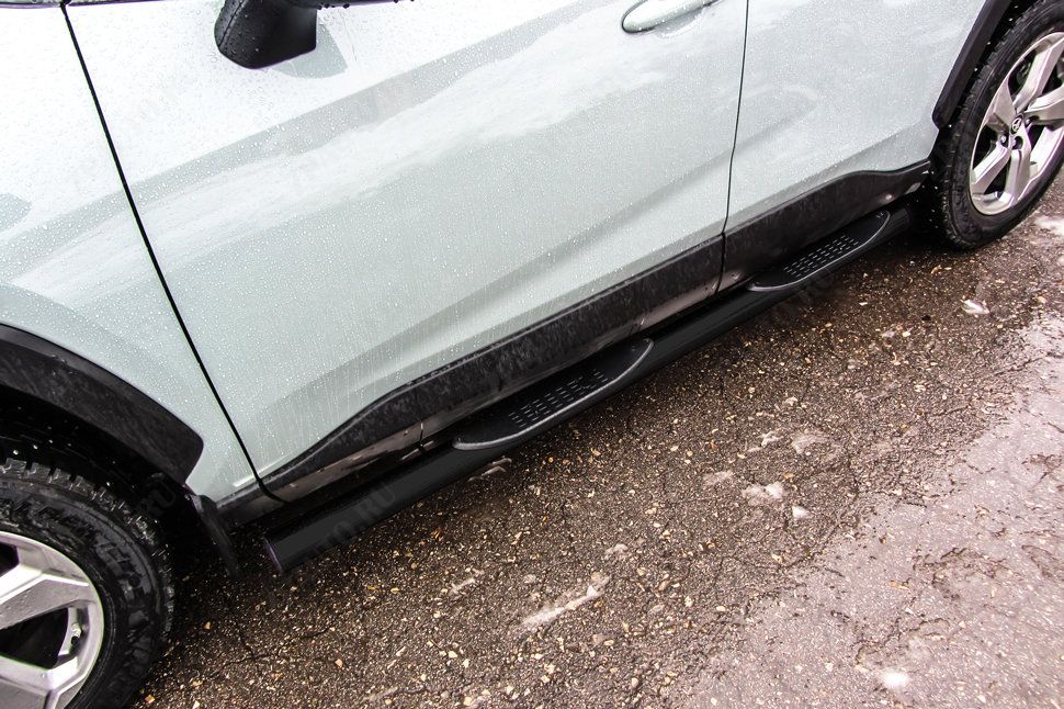 Защита порогов d76 с проступями черная Toyota Rav-4 (2018-2023) , Slitkoff, арт. TR419-003B