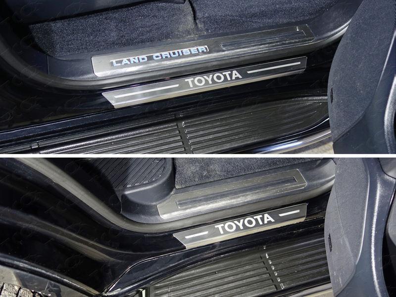 Накладки на пороги с гибом (лист шлифованный надпись Toyota) 4шт для автомобиля Toyota Land Cruiser 200 EXECUTIVE 2016-
