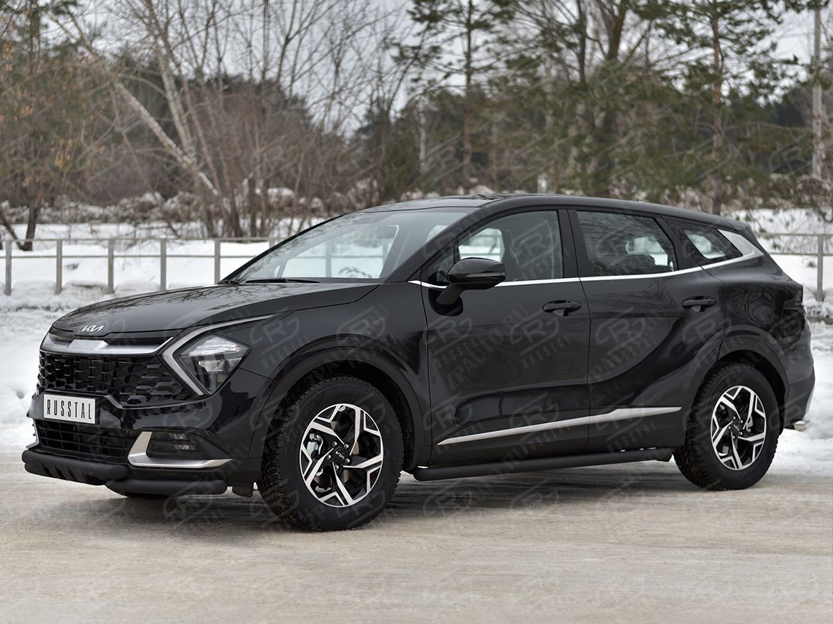 KIA SPORTAGE 2021- Защита переднего бампера d57 секции-d57 уголки+клыки black (NOT STYLE AND X-LINE) KSZ-004029CH