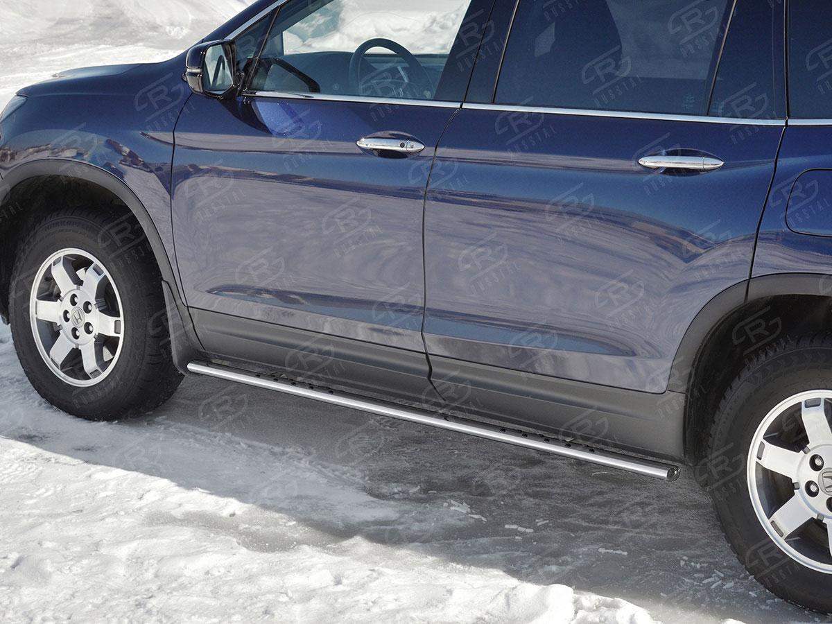 Пороги труба d75х42 овал с проступью на Honda Pilot III 2015, Slitkoff HPO-002925