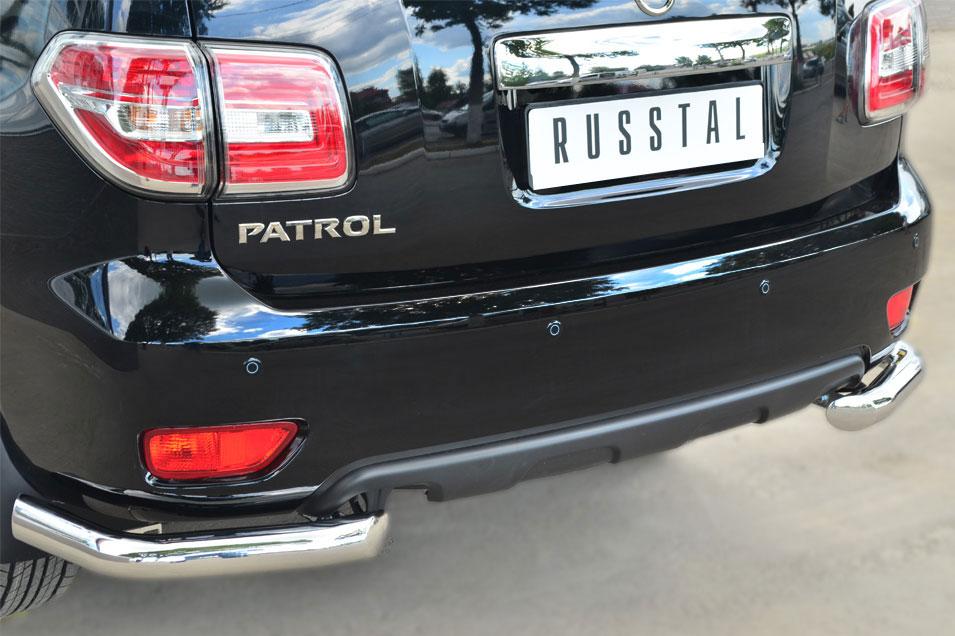 Защита заднего бампера уголки d76 для Nissan Patrol 2014, Руссталь, PATZ-001738