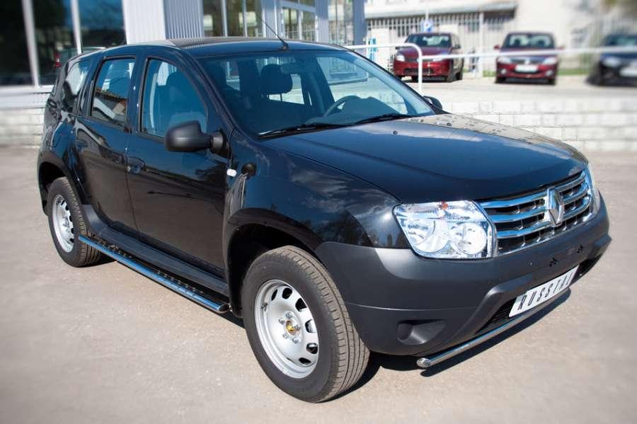 Пороги труба d75x42 овал с проступью для Renault Duster 4x2, Slitkoff RD2O-000440