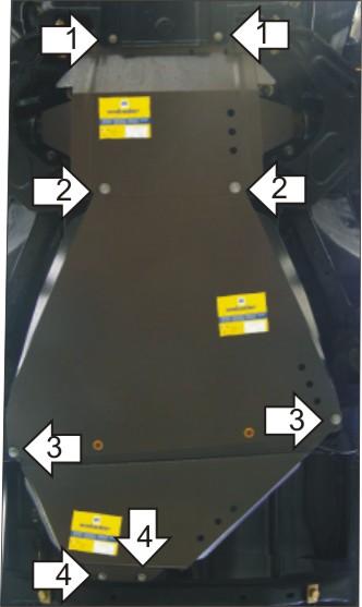 Защита стальная Мотодор (Двигатель, Коробка переключения передач, Раздаточная коробка), 2 мм, Сталь для Great Wall Wingle 2006-2010 арт. 03108