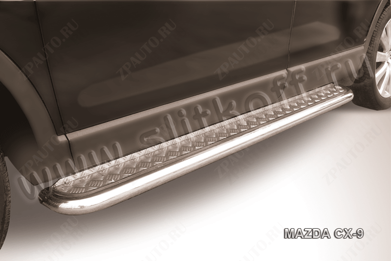 Защита порогов d57 с листом Mazda CX-9 (2006-2012) Black Edition, Slitkoff, арт. MZCX9008BE
