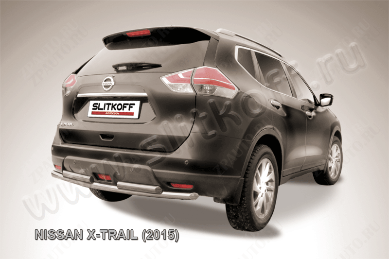 Защита заднего бампера d57+d57 двойная Nissan X-Trail (2013-2023) , Slitkoff, арт. NXT15-008