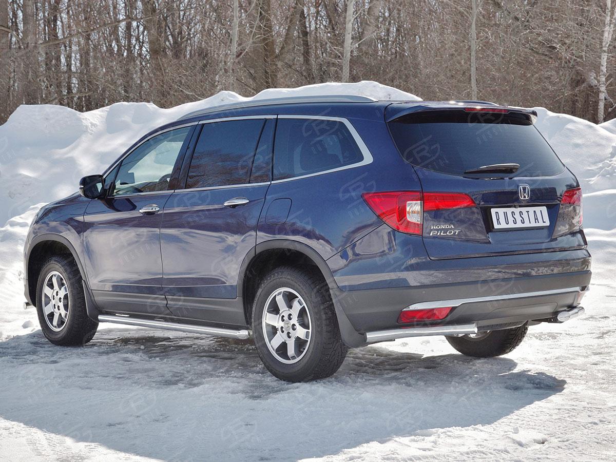 Защита заднего бампера уголки d57 на Honda Pilot III 2015, Slitkoff HPZ-002928