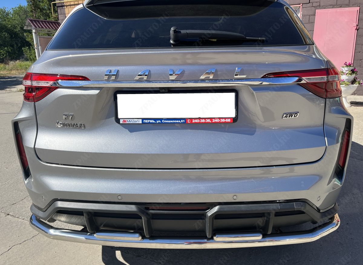 Защита заднего бампера угловая большая двойная для автомобиля HAVAL F7 2022 Рестрайлинг арт. GWF7.22.22-1