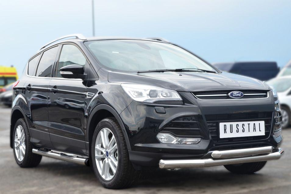 Пороги труба d76 с накладками вариант 2 для Ford Kuga 2013, Slitkoff FGT-0013812