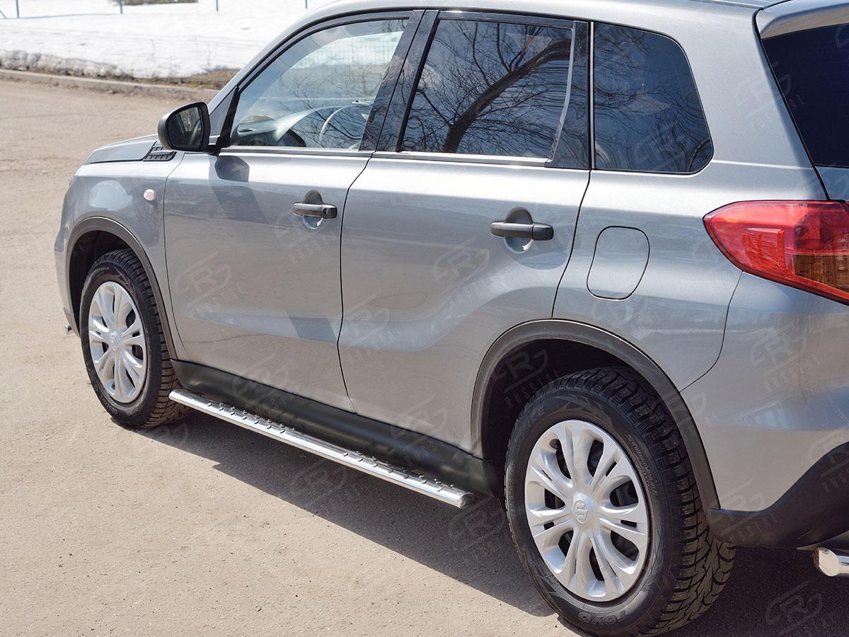 Пороги труба d75х42 овал с проступью Suzuki Vitara 2015, Slitkoff SVO-002641