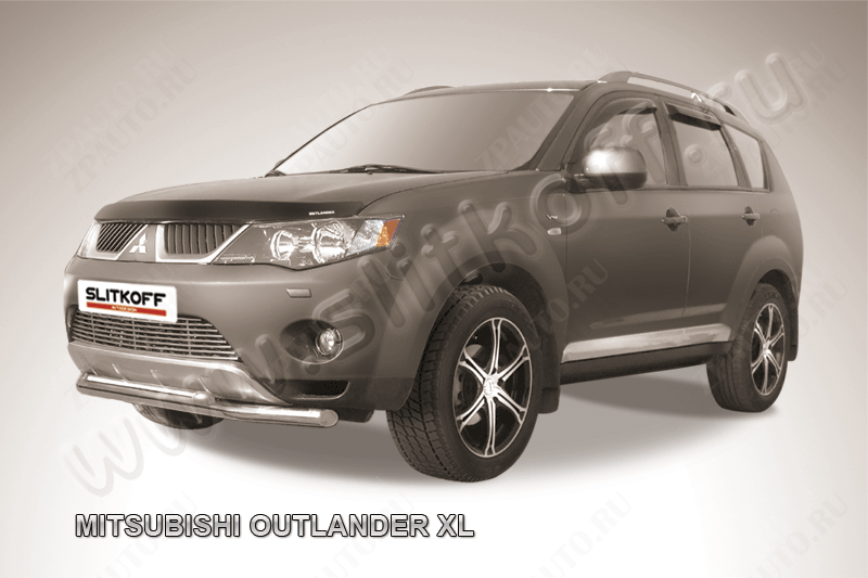 Защита переднего бампера d57+d42 двойная Mitsubishi Outlander XL (2005-2009) Black Edition, Slitkoff, арт. MXL006BE