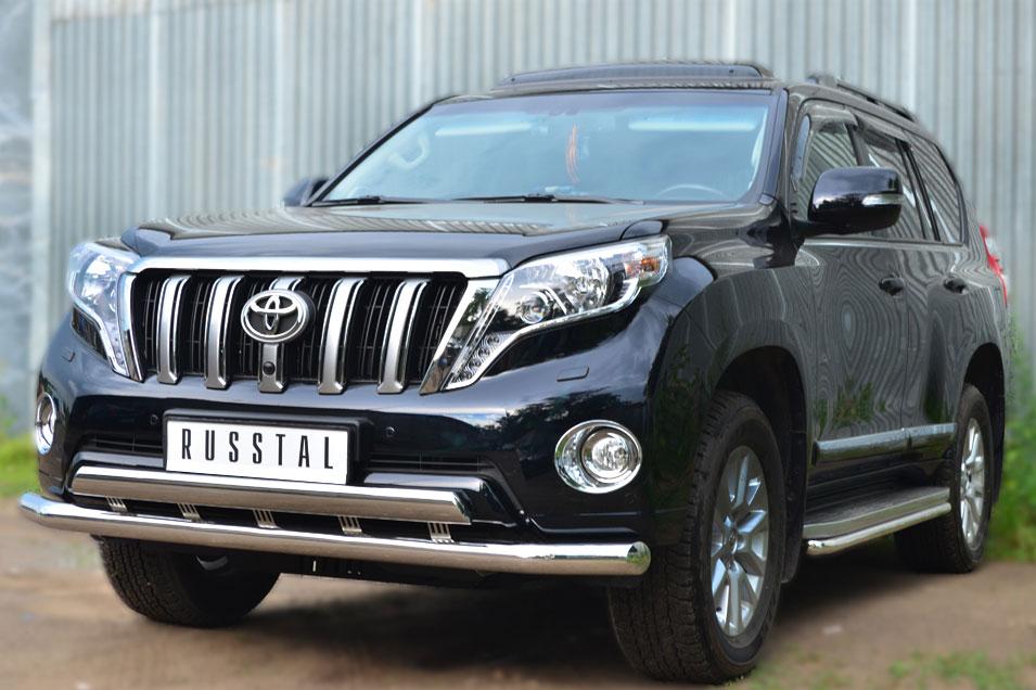 Защита переднего бампера d76/75х42 с декоративным пазом для Toyota LC Prado 150 2014, Slitkoff LCPZ-001715