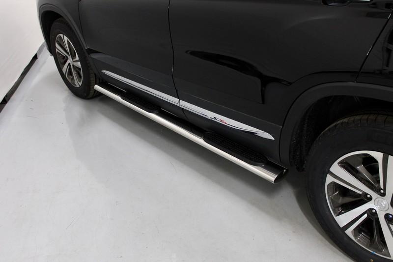 Пороги овальные с накладкой 120х60 мм для автомобиля Changan CS75 FL 2020 арт. CHANCS7520-13