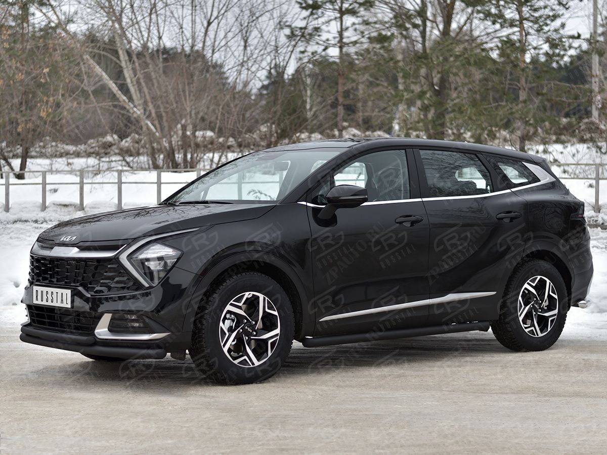 KIA SPORTAGE 2021- Защита переднего бампера d57 секции-d42 дуга black (NOT STYLE AND X-LINE) KSZ-004028CH