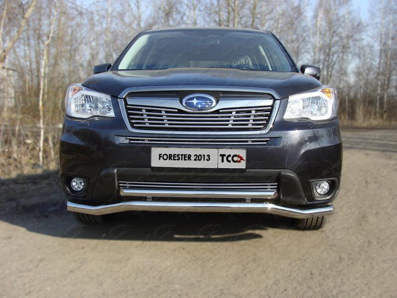 Решетка радиатора верхняя 12 мм для Subaru Forester 2013 (Субару Форестер 2013), ТСС SUBFOR13-12, TCC Тюнинг