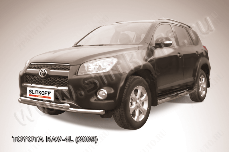 Защита переднего бампера d57+d57 двойная Toyota Rav-4 L (2005-2010) Black Edition, Slitkoff, арт. TR409L-011BE
