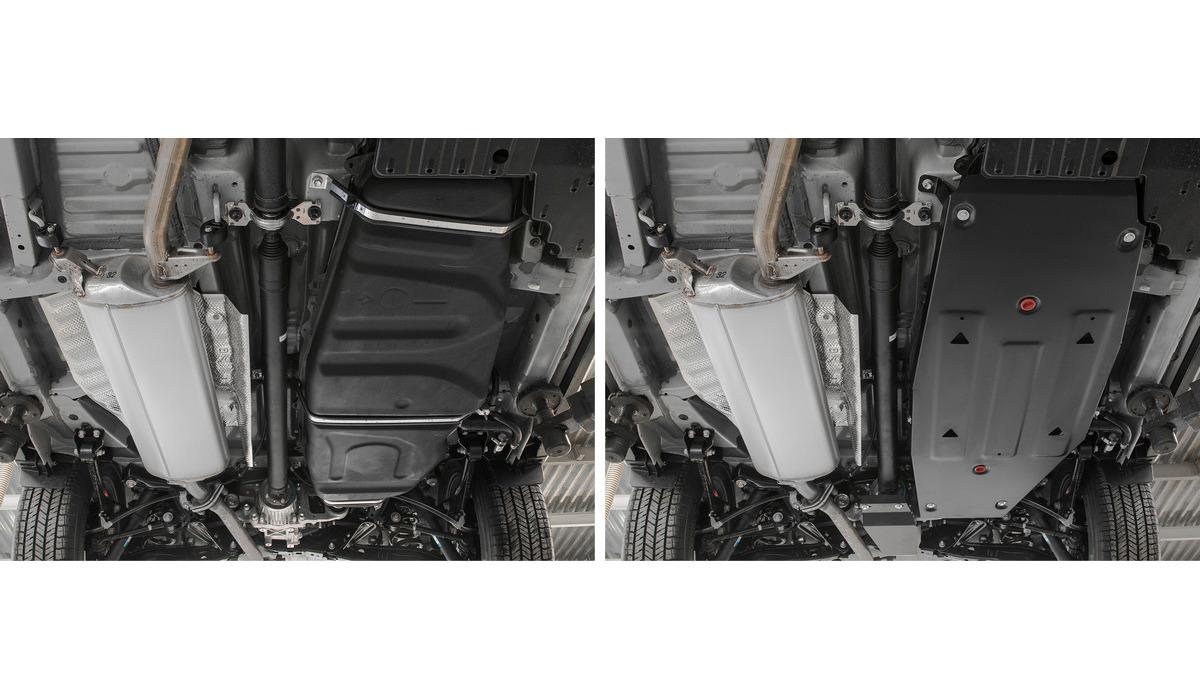 Защита топливного бака АвтоБроня для Toyota RAV4 CA40 (V - 2.0; 2.2D; 2.5) 2012-2019, штампованная, сталь 1.8 мм, с крепежом, 111.05779.1