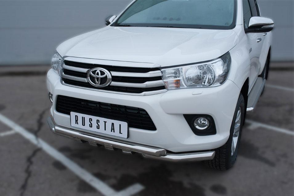Защита переднего бампера d57/57 уголки с клыками для Toyota Hilux 2015, Slitkoff THZ-002148