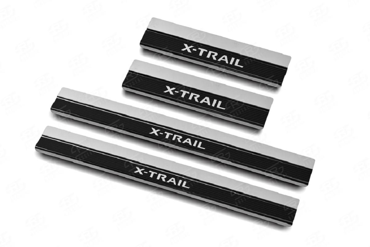 Накладки на пороги RUSSTAL (нерж., карбон, надпись) NIXTR15-06 для NISSAN X-TRAIL (T32) 2015-