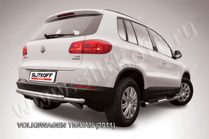 Защита заднего бампера d57+d42 двойная радиусная Volkswagen Tiguan (2011-2016) , Slitkoff, арт. VWTIG-010
