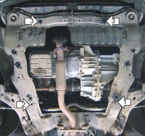 Защита стальная Мотодор (Двигатель, Коробка переключения передач), 2 мм, Сталь для Hyundai Trajet 2000-2004 арт. 00915