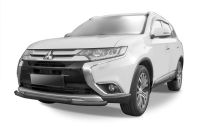 Защита переднего бампера d57+d42 двойная черная Mitsubishi Outlander (2015-2018) , Slitkoff, арт. MOUT15-002B