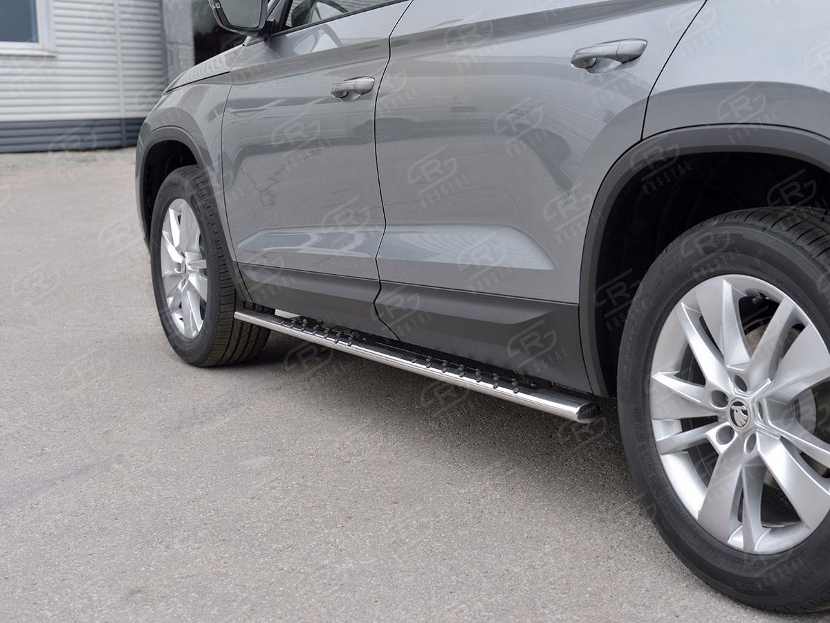 Пороги труба d75х42 овал с проступью на Skoda Kodiaq, Slitkoff SKKO-002772