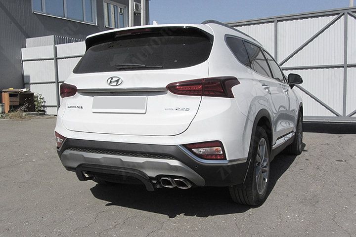 Защита заднего бампера d57 скоба черная Hyundai Santa-Fe (2018-2021) , Slitkoff, арт. HSFT18-006B
