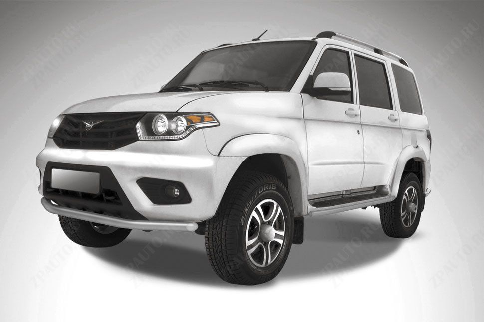 Защита переднего бампера d57 серебристая Uaz Patriot (2014-2023) , Slitkoff, арт. UP14-004S