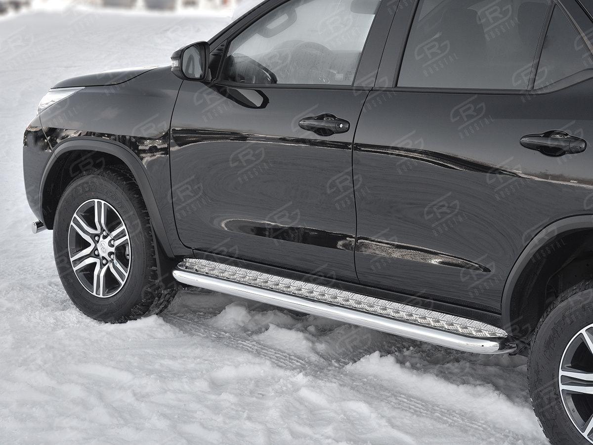 Пороги труба d57 с листом вариант 1 на Toyota Fortuner 2017, Slitkoff TFL-0028831