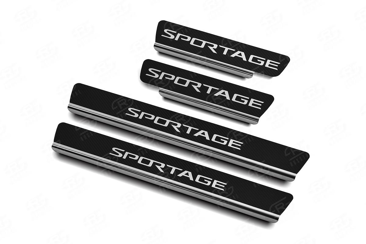 Накладки на пороги RUSSTAL (нерж., карбон, надпись) KISP16-06 для KIA SPORTAGE 2016-2018