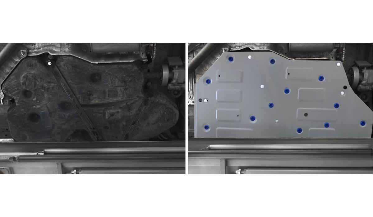 Защита топливного бака Rival для Volkswagen Teramont 4WD 2017-2020 2021-н.в., штампованная, алюминий 3 мм, с крепежом, 2 части, 333.5862.1