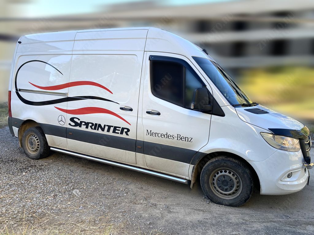 Пороги труба d-60 для автомобиля Mercedes Sprinter 2021-наст.вр.кузов 907 арт. MS21_2, 
Технотек