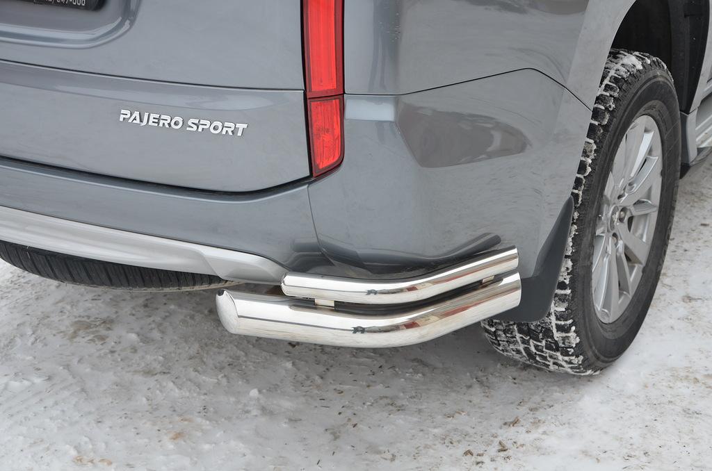 Защита заднего бампера d76(секция) d42(уголки) для автомобиля Mitsubishi  PAJERO SPORT 2016, Slitkoff MPJSZ-002496
