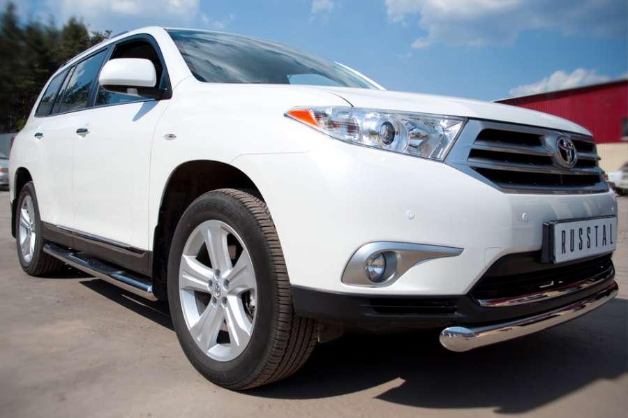 Пороги труба d76 с накладками вариант 3 для Toyota Highlander 2010, Slitkoff THT-0007357