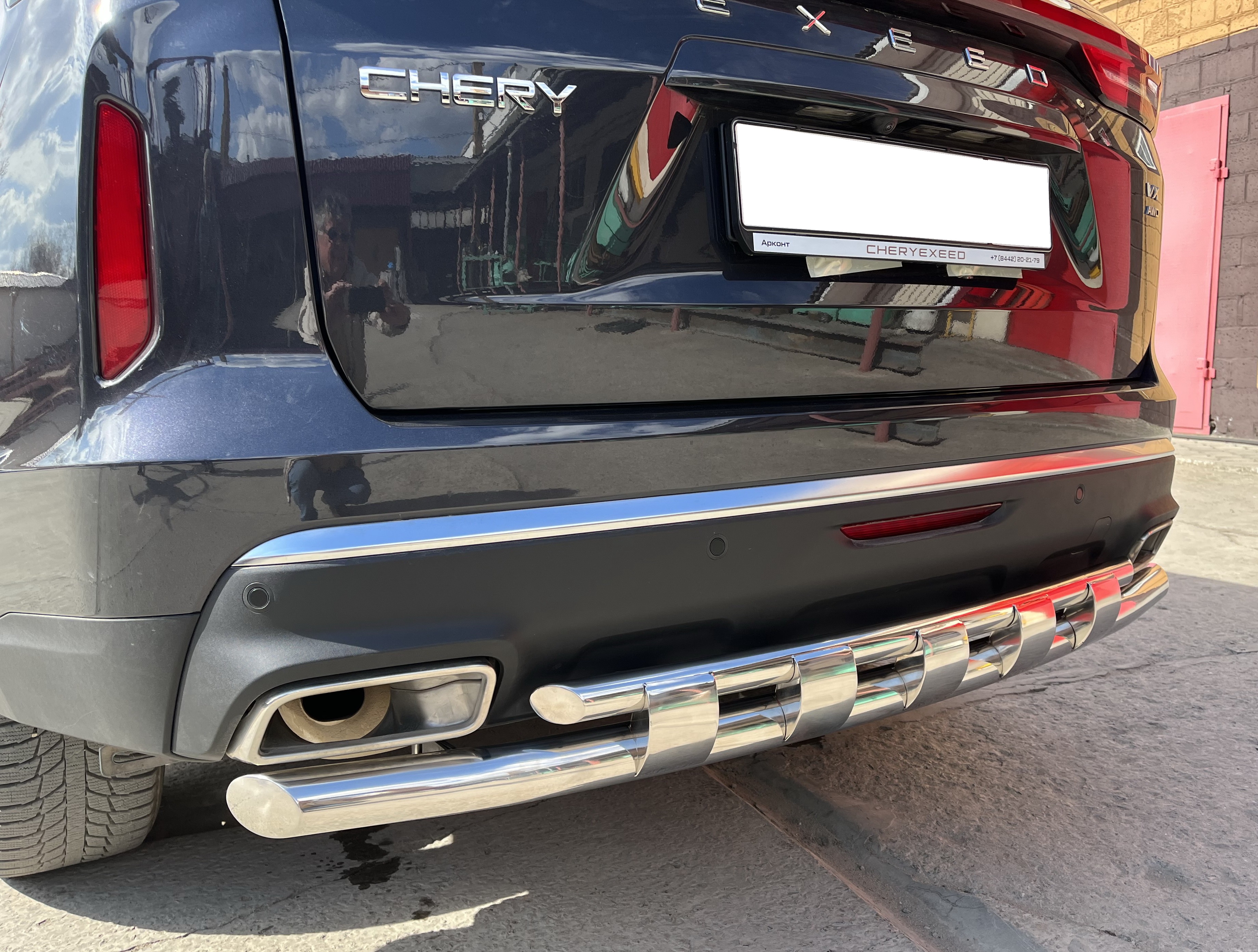 Защита заднего бампера двойная с перемычками для автомобиля CHERY CheryExeed VX 2022 арт. CHEVX.22.25