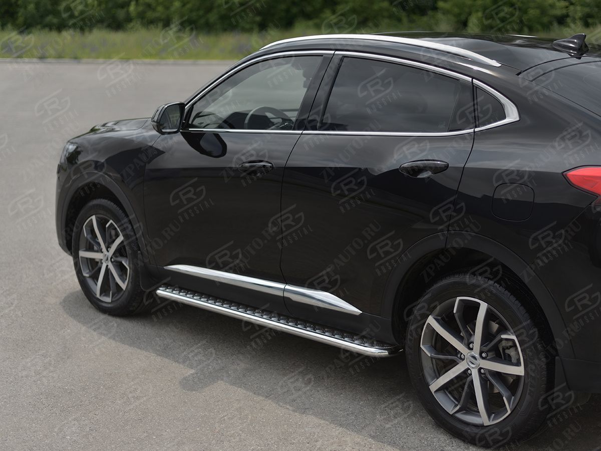 HAVAL F7X 1.5 4WD 2019-2022 Пороги труба d42 с листом (Лист алюм, проф.сталь) (вариант 2) HF7XL-0038382